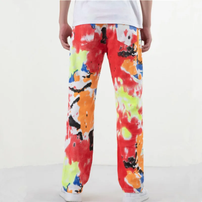2022 New Fashion Multicolor Tie Dye Hip Hop Men Straight Jeans Trousers Korean Casual Women Punk Denim Pants Pantalones Hombre