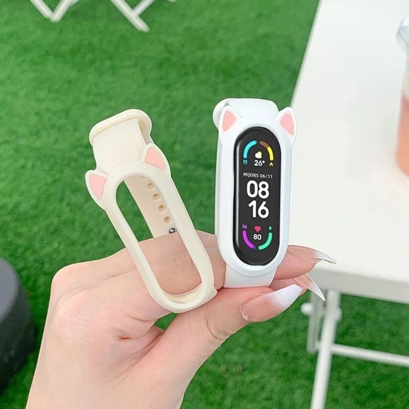 

Ремешок для смарт-часов Mi Band 3/4/5/6, универсальный мультяшный браслет с кошачьими ушками, ремешок для часов из ТПУ, Сменные аксессуары для брас...