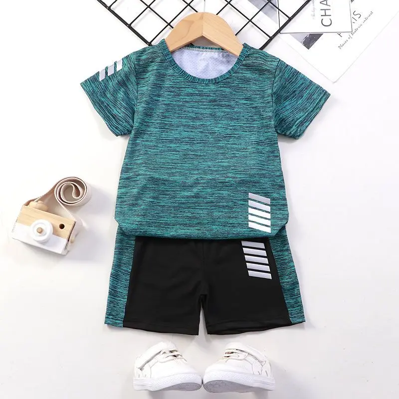 

Детская быстросохнущая одежда, летняя одежда для мальчиков, шорты с коротким рукавом для мальчиков и девочек, из двух предметов