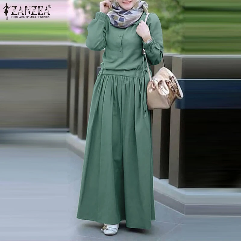 Платье ZANZEA женское длинное с длинным рукавом, элегантное платье в мусульманском стиле, фонарик, хиджаб, весна