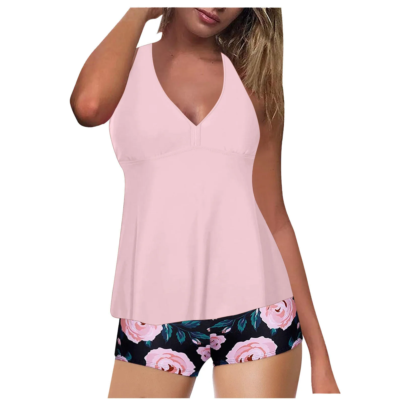 

Womens Bikini Top Swimsuit Tops for Women Long Control Neck Tankini Swimsuit Waist Swim Dress with Shorts for Women