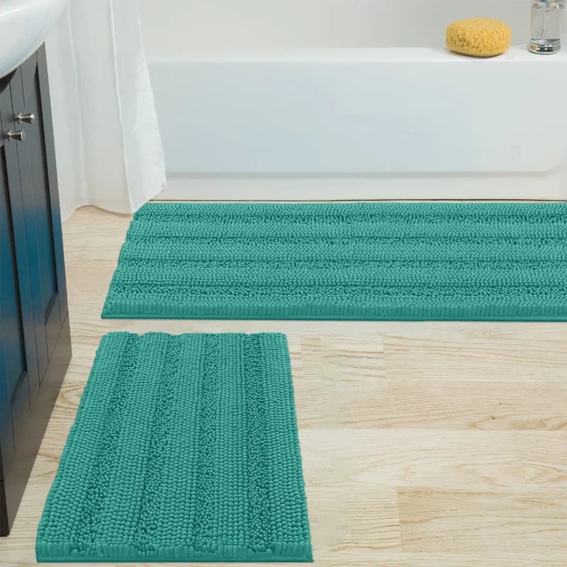 

Non Slip Thick Shaggy Chenille Bathroom Rugs, Bath Mats for Bathroom Extra Soft and Absorbent - Striped Bath Rugs Set for Indoor