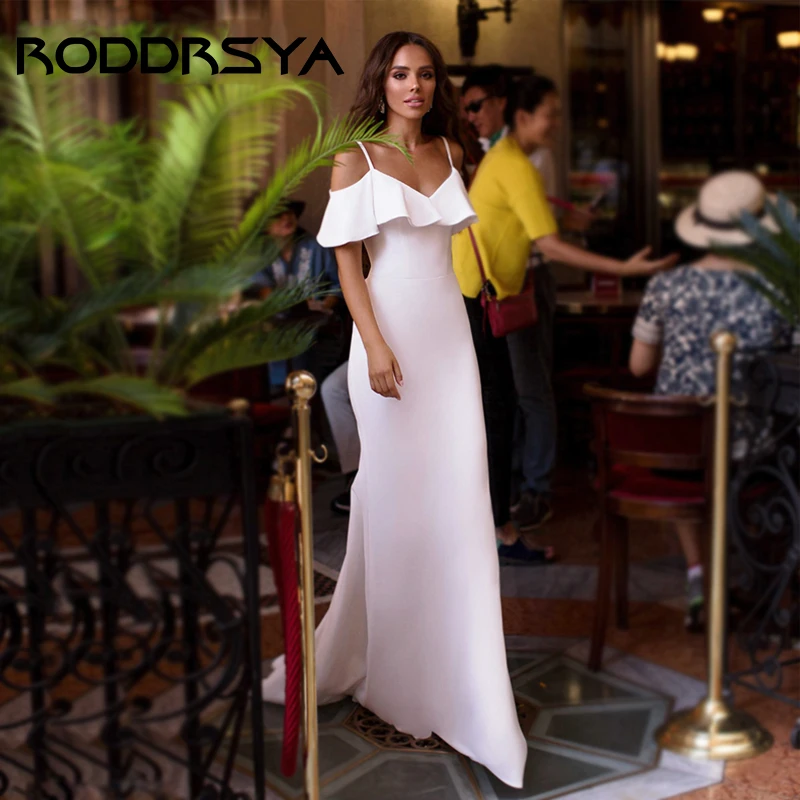 

RODDRSYA Sexy V-Neck Backless Mermaid Wedding Dress Simple Satin Sleeveless Svatební šaty Elegant Spaghetti Strap Bridal Gown