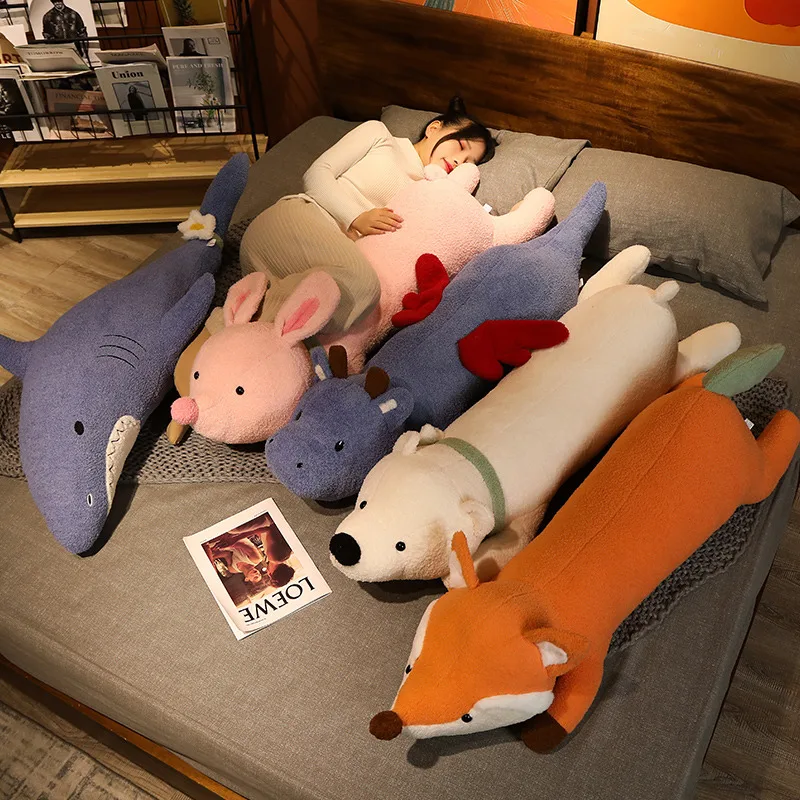 

100/120cm Kawaii Fox Shark Rabbit Bear Plushie Pillow Cartoon Animal Cushion Stuffed Soft Sleeping Toys Girls Kids Birthday Gift