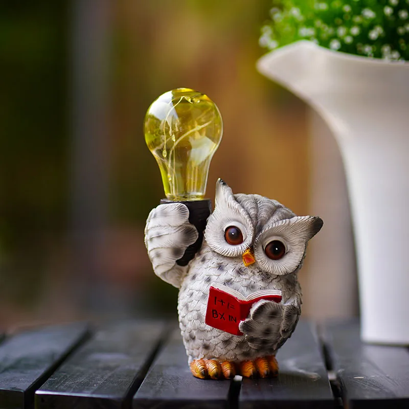 

Mini Resin Reading Owl with Solar Light Ornament Figurines LED Yard Stake Lamp Fairy Statues Courtyard Outdoor Light Decor