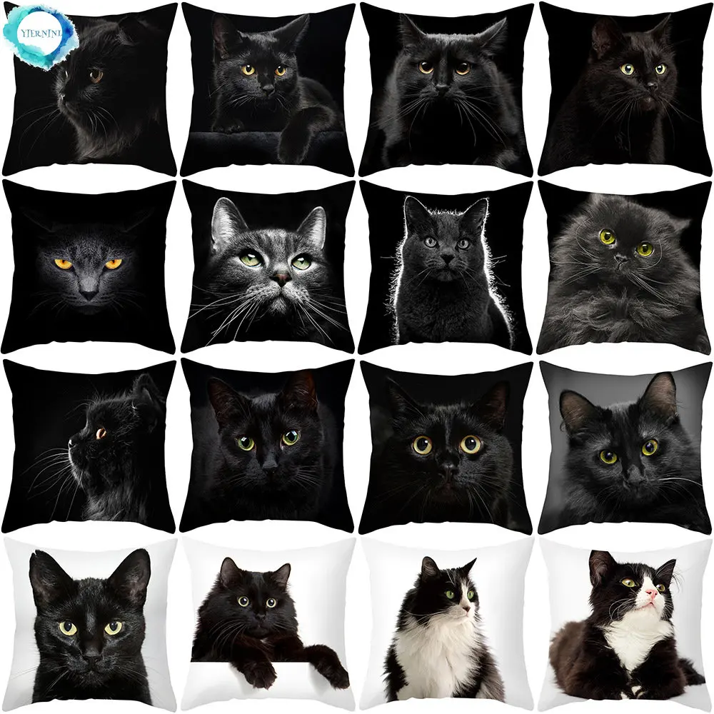 

45X45CM Black Cat Pillowcases Polyester Home Cute Kitty Animal Lover Cushion Cover Funny Home Decoration Pillow Cover