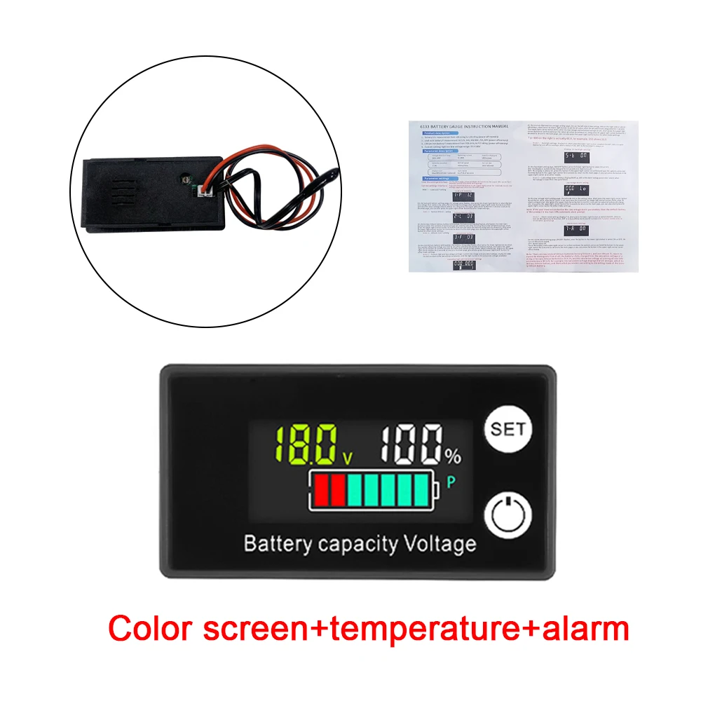 Вольтметр для аккумуляторов 6133A, 8-100 В постоянного тока, индикатор емкости, измеритель мощности, литиевый, свинцово-кислотный элемент LiFePO4, 12 В, 24 В, 48 В для аккумуляторов с ЖК-дисплеем