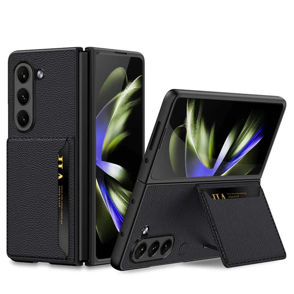 Wallet Stand Cover for Samsung Galaxy Z Fold 5 Case Leather Credit Card Slots Hard PC Full Protection Case for Z Fold5