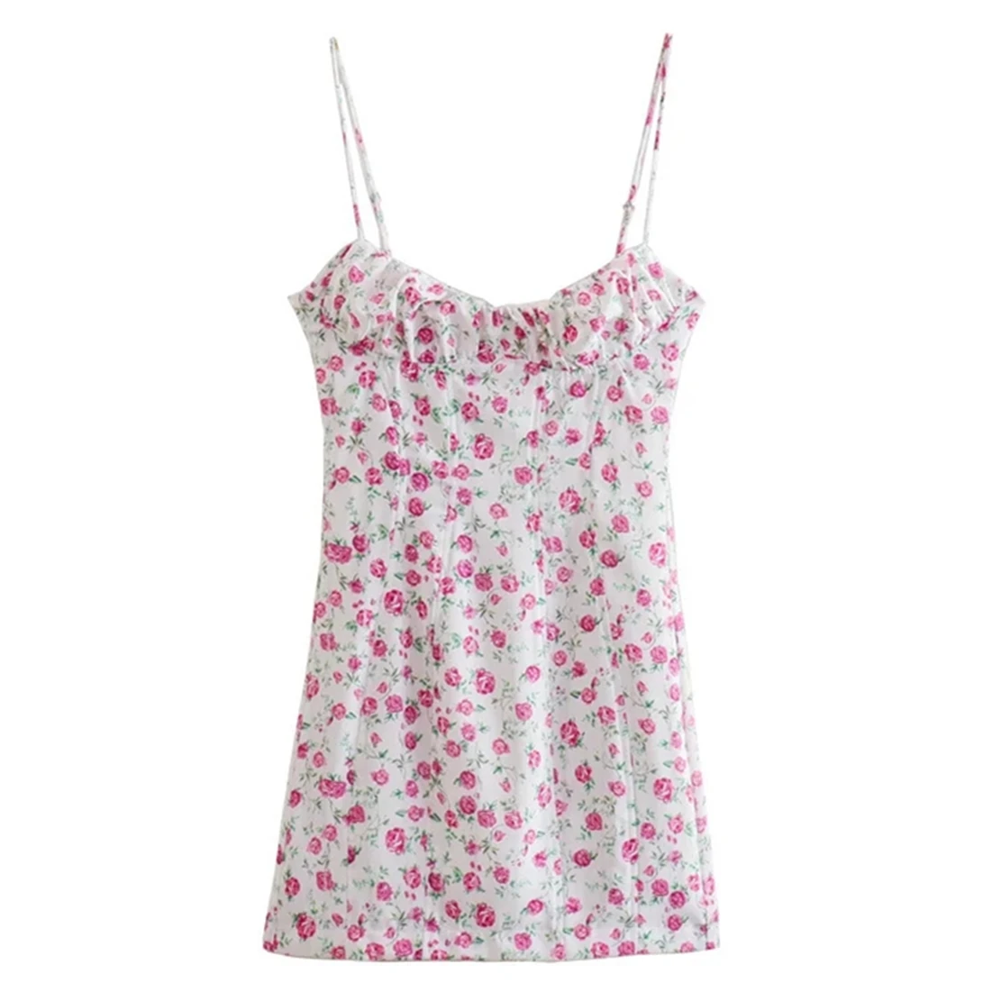 

Женское пляжное мини-платье с цветочным принтом, на бретелях