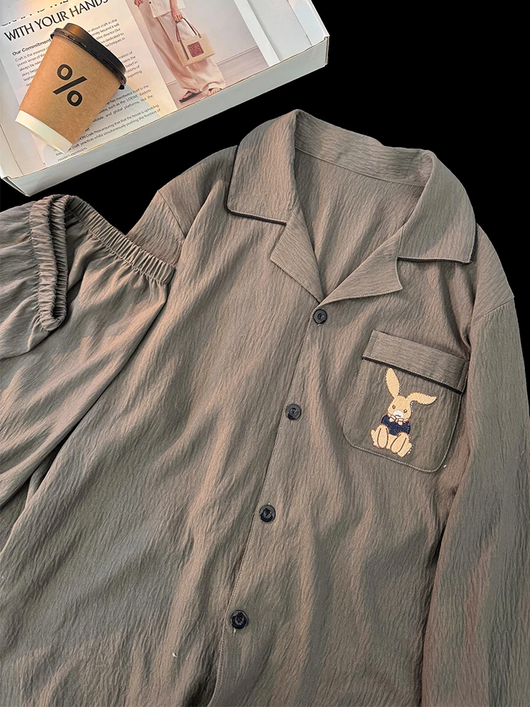 Весна и осень 2024 новые мужские пижамы из тонкого хлопка с длинными рукавами