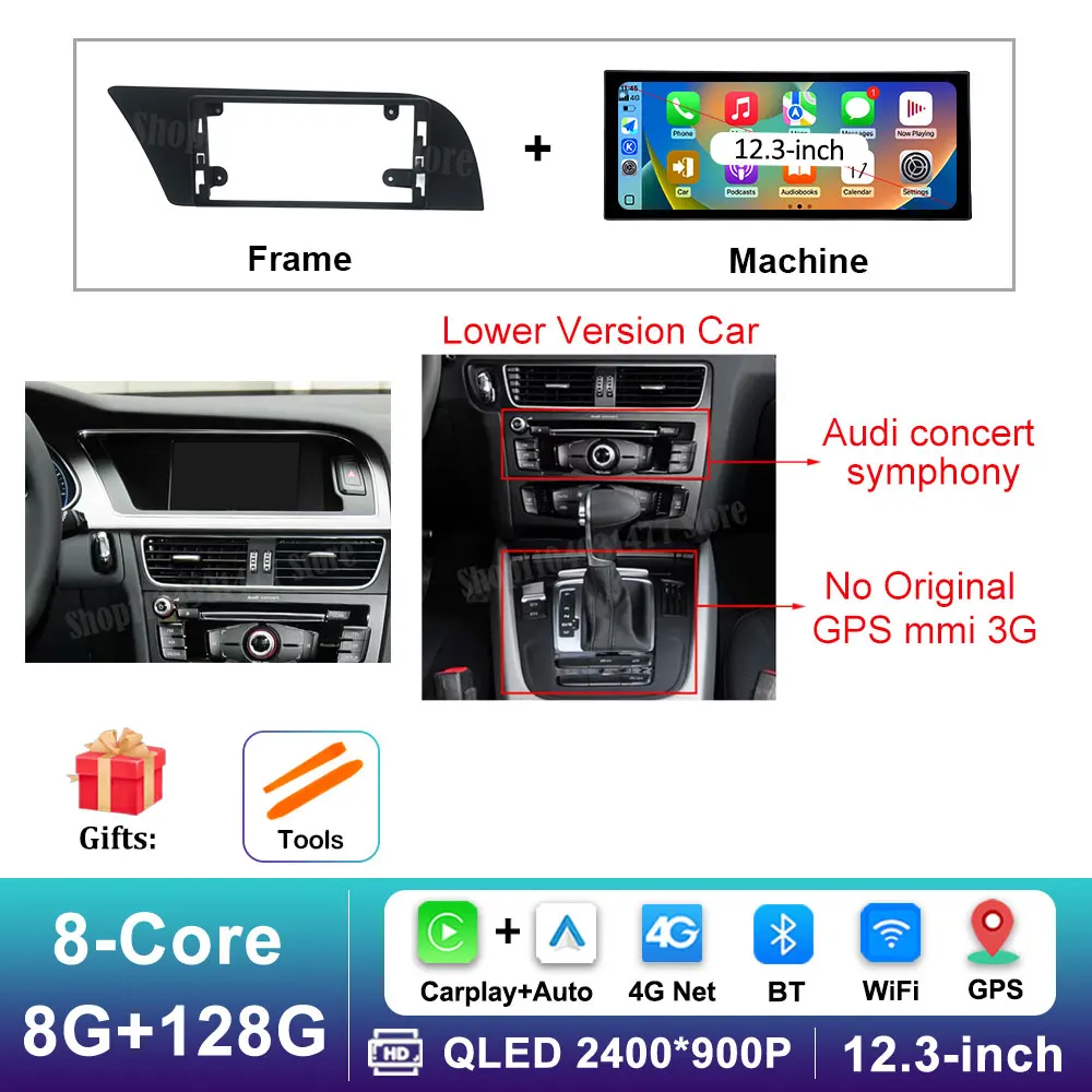 

12.3'' Ультратонкий экран GPS Android 16 для Audi A4 B8 A5 2009-2016, автомобильный видеоплеер с Bluetooth, мультимедийная система 4G, автоаксессуары