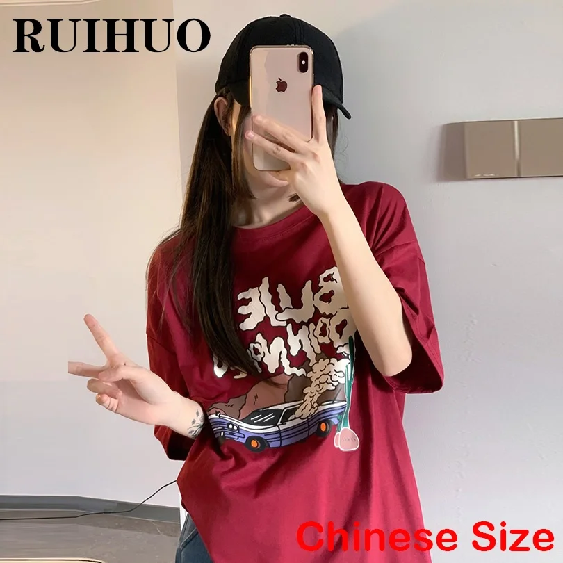 

RUIHUO Футболка с принтом Женская Бесплатная доставка 2022 Топ летняя одежда для женщин футболка китайский размер
