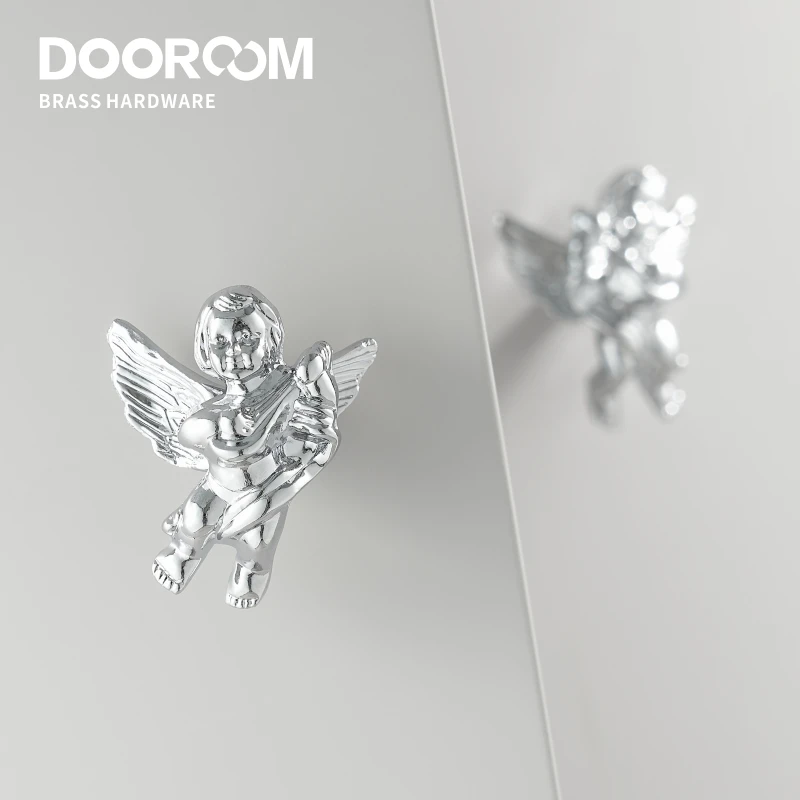 Dooroom латунные мебельные ручки Ангел декоративные блестящие хромированные PVD