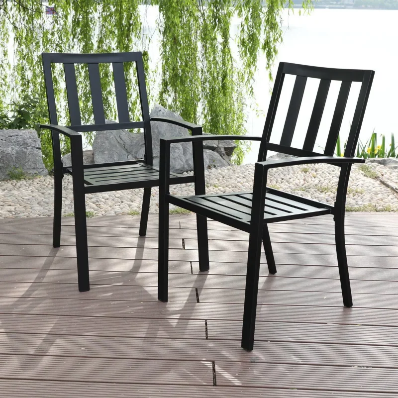 

MF Studio Set of 2 Patio Outdoor Dining Chairs, Metal Stackable Bistro Chairs for Garden, Backyard, Support 300 LB, Black