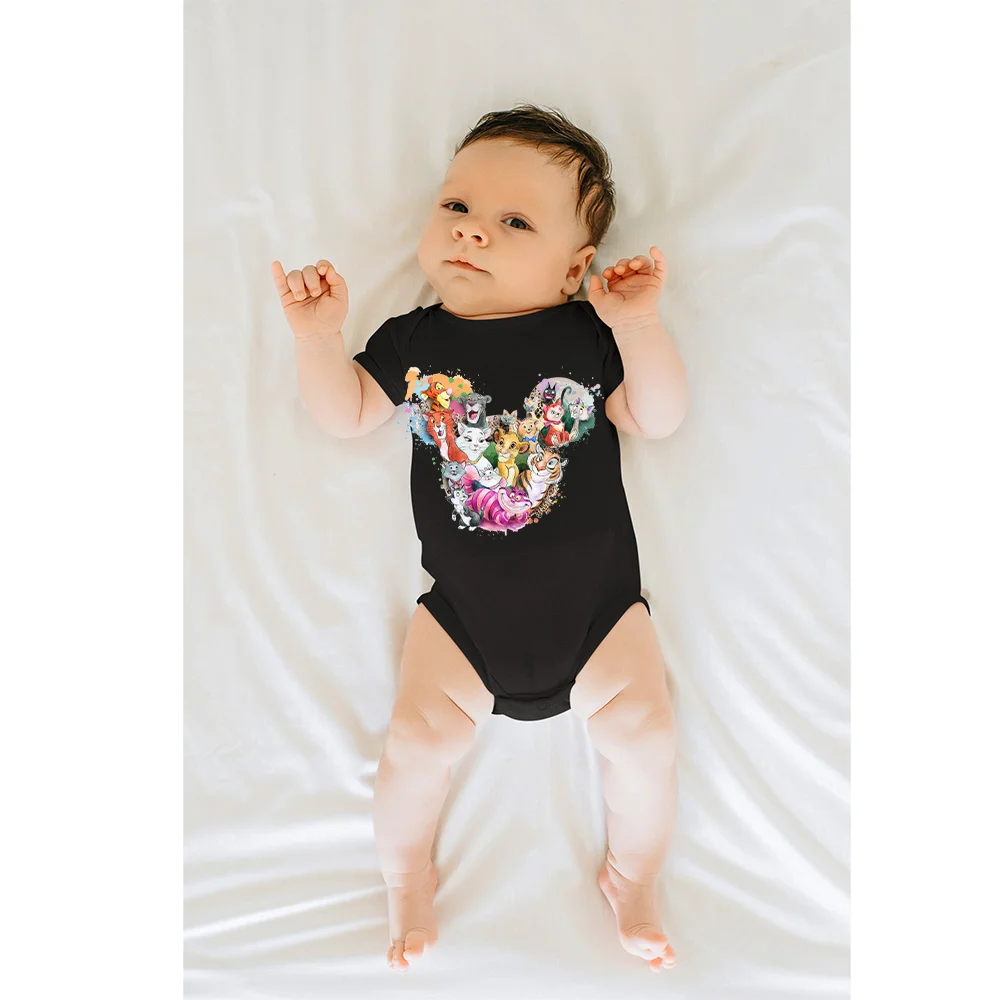 

Baby Clothes Summer Girls Boys Romper Disney Anime Characters Mickey Mouse Kids Jumpsuits Comfy Pullovers Black Newborn Jumpsuit