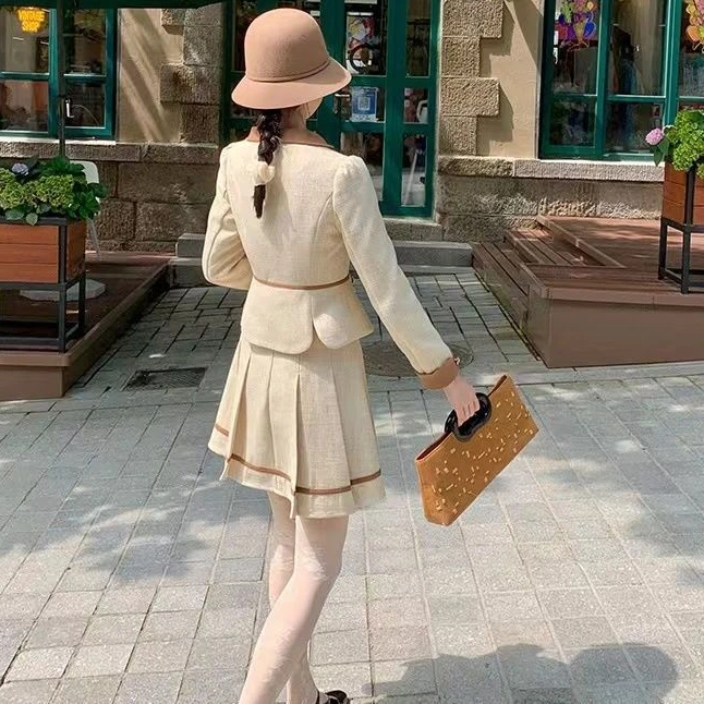Women 2023 Autumn New French Skirt Suits Female Solid Color Short Coats and Loose Casual A-line Skirts Ladies 2 Piece Sets F161 enlarge