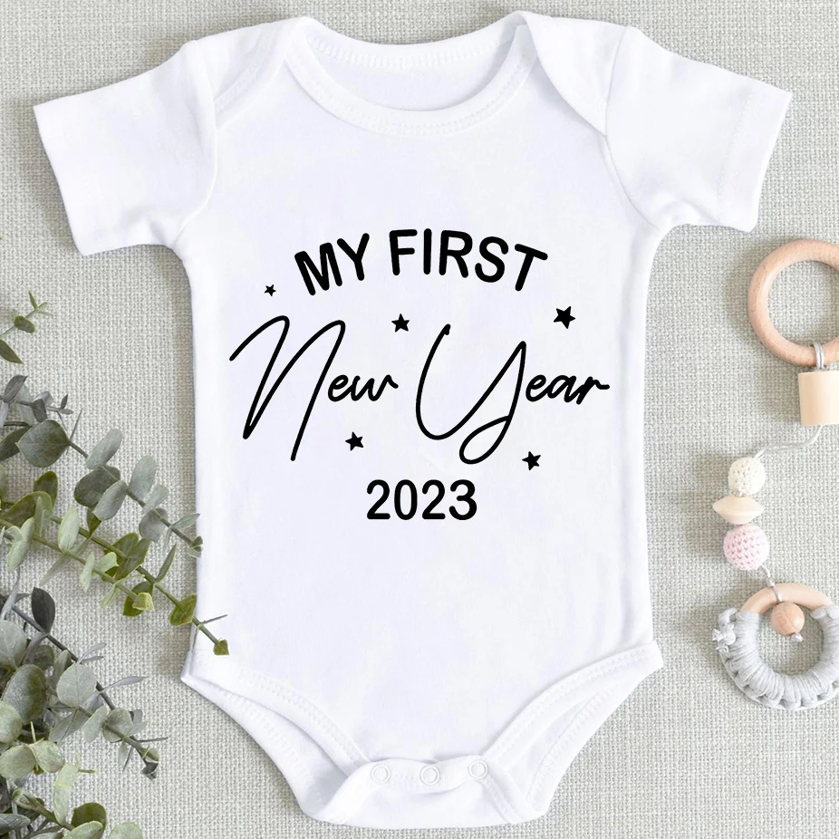 

My First New Year Text Clothes Baby Rompers Short Sleeve Fashion Casual Stars Print Versatile Comfortable 0-24M Outdoor Unisex