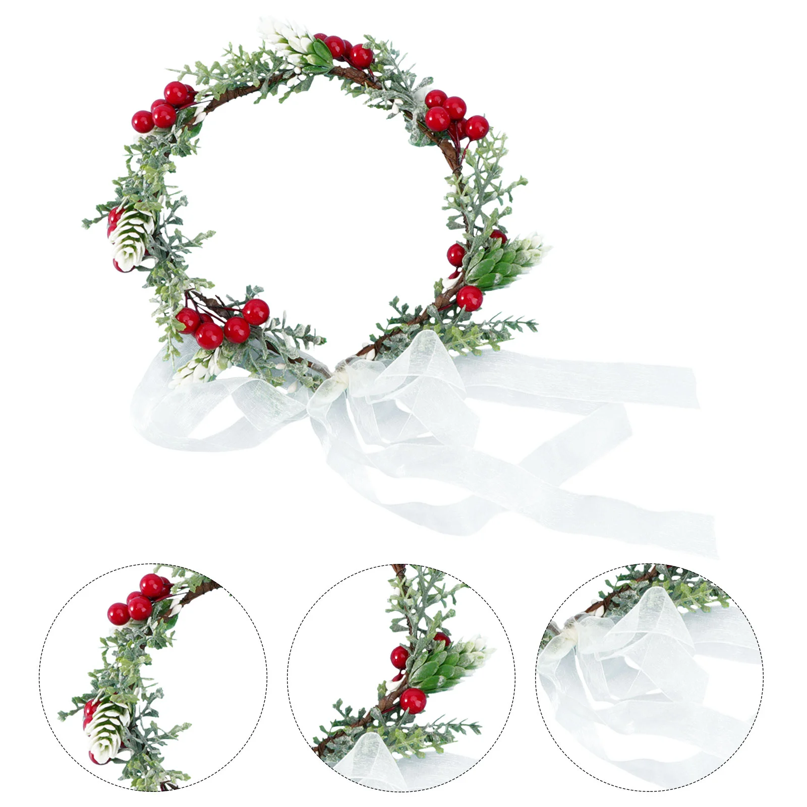 

Headband Flower Garland Wreath Christmas Berry Headdress Floral Weddingwomen Hair Veilcrowns Bridal Artificial Red Party Hoop