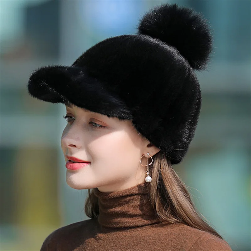 Winter Fur Hat Warm Hat Real Mink Fur Fur Hat Warm Hat Women's Casual Fur Winter Baseball Cap