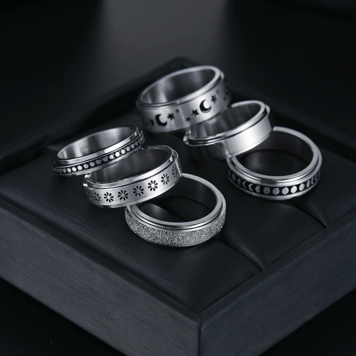 

Rotatable Anxiety Fidget Ring for Men Silver Color Stainless Steel Casual Male Anel Stylish Punk Spinning Spinner Rings Ratating