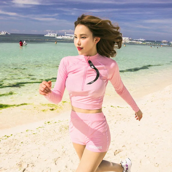New Sexy Split Zipper Suit Hot Spring Long-sleeved Sunscreen Cover Belly Slimming Jellyfish Snorkeling Swimsuit 2022