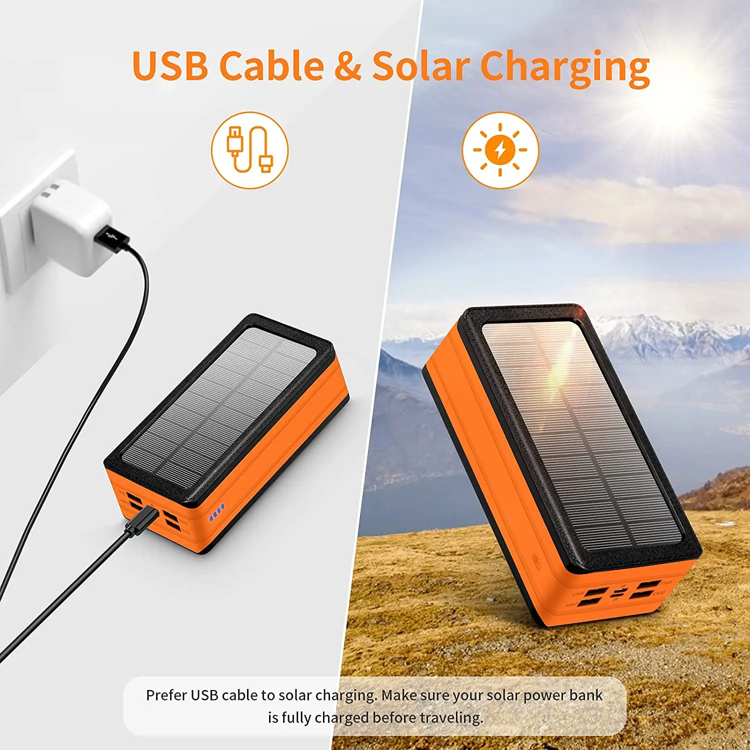 solar power bank 50000mah portable solar phone charger with flashlight 4 output ports 2 input battery compatible with iphone free global shipping