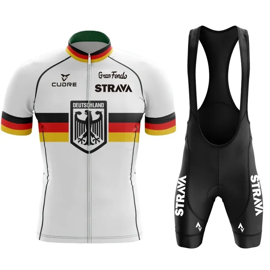 2024 Strava Men's Cycling Shirt Set Summer Breathable Absorb Quick Drying MTB Uniform Wear