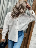 fashion woman blouses 2022 autumn spring tassel long sleeve button up shirt women commute elegant blouses