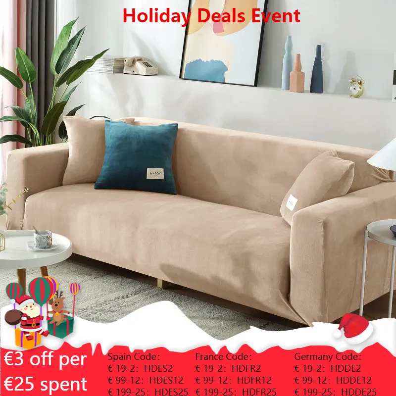 

Velvet Plush Sofa Cover Elastic L Shape Couch Covers All-inclusive Soild Color Stretch Sofa Slipcover for Living Room Home Decor