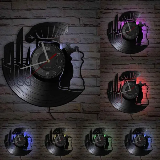

Поварские виниловые настенные часы с пластиной LP для столовой, шеф-повара, виниловый альбом ручной работы, ретро настенные часы, кухонные на...