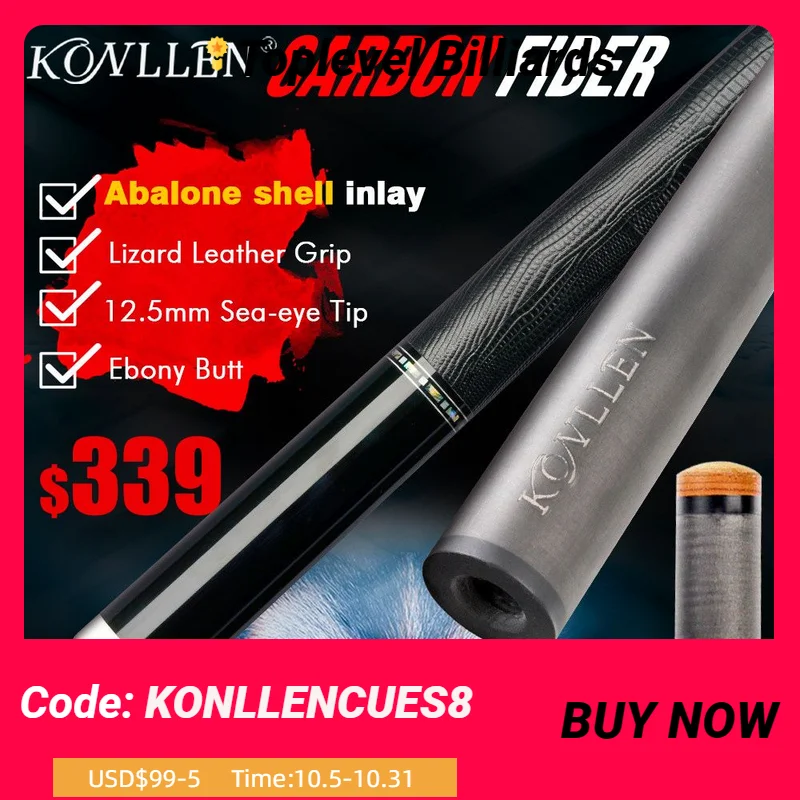 

KONLLEN Billiard Carbon Fiber Pool Cue Stick Real Inlay Carbon Energy Technology Leather Grip Billiards Cue Stick Kit