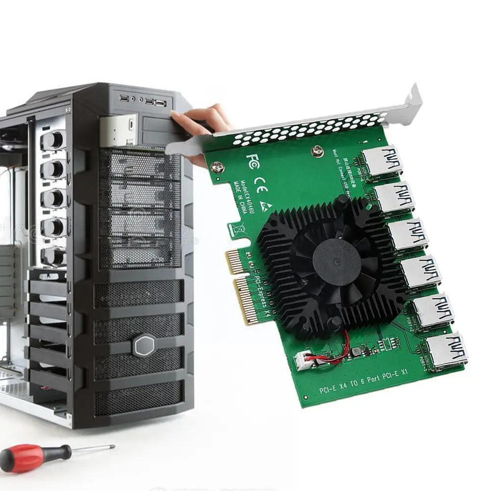 

1 до 6pci-e Usb3.0 адаптер для майнинга Btc, графическая плата расширения для материнской платы Pci - E 4x, решение питания слота J6f5