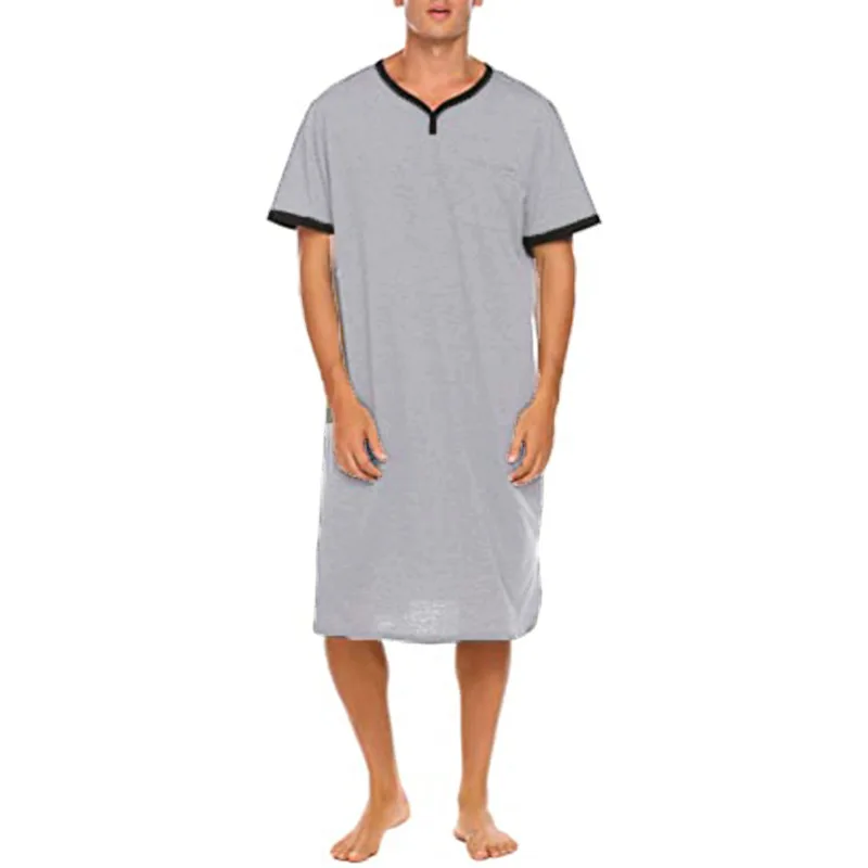 Thin Nightdress Loose Short Sleeve Pajamas Men's T-shirt Homewear Clothes Adult Onesie Men Sleepwear Pijamas Hombre