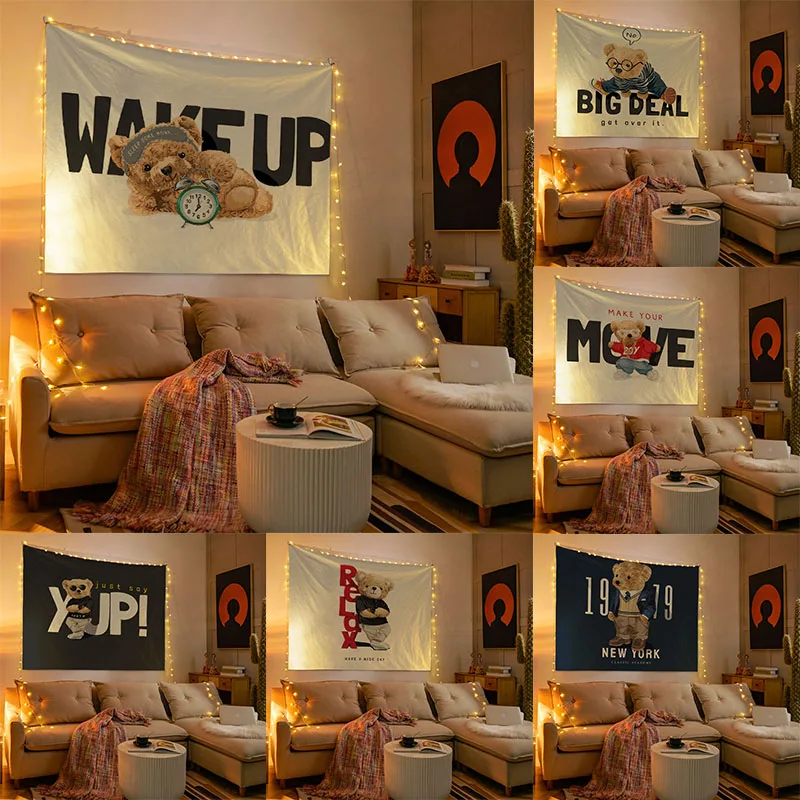 

Tapestry Children's Room Decor Cartoon Bear Home Kawaii Illustration Hanging Wall Background Cloth