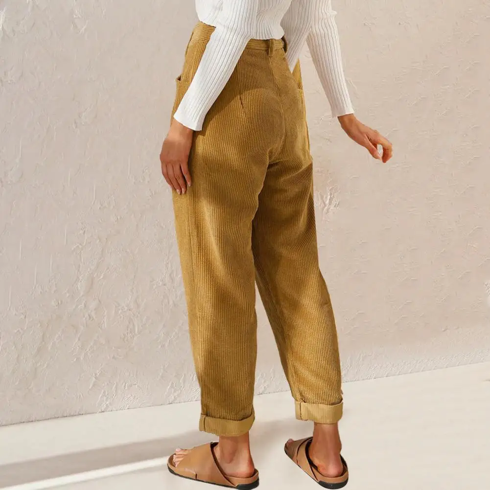 

Quick Drying Popular Spring Autumn Straight Long Corduroy Pants Skin-touch Women Trousers Button Fly Female Clothing