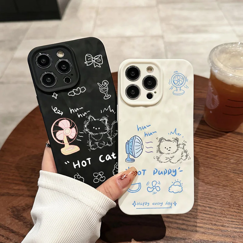 Чехол для телефона с вентилятором Gourde Funny Cute Case Cat Dog Iphone 16 15 14 13 12 11 Pro Max IP 7 8 Plus Iphon X XS