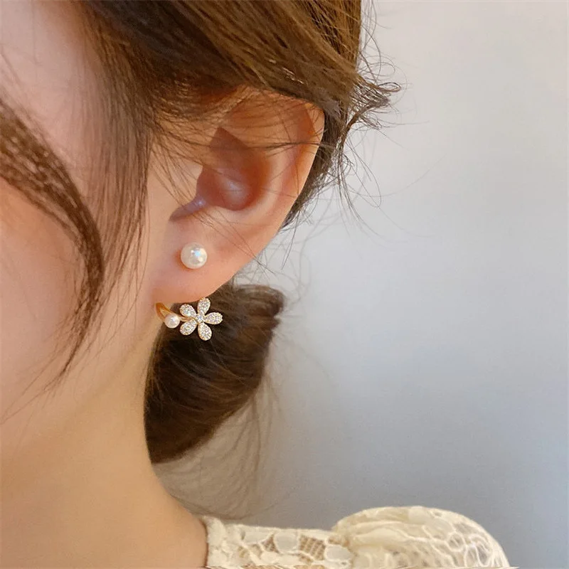

Elegant and Exquisite Micro Inlaid Zircon Pearl Flower Earrings Sweet Accessories Gift For Korean Fashion Jewelry Women's Party