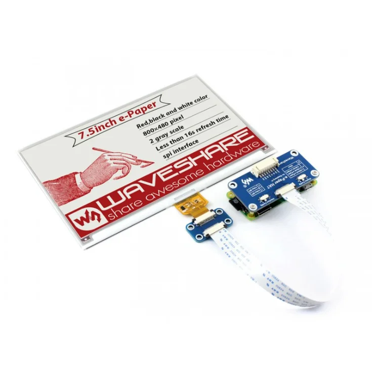 

Waveshare 7.5inch E-Paper E-Ink Display HAT (B) For Raspberry Pi, 800×480, Red/Black/White, No Backlight, low power consumption