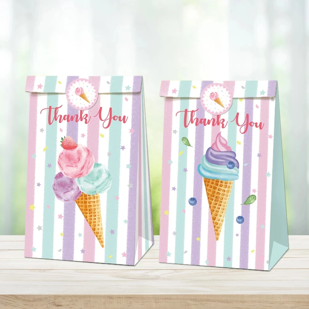 12Pcs/set Summer Sweet Ice Cream Ice Lolly Theme Party Paper Bags Candy Box Cake Gift Bags Baby Shower Birthday Favor Supplies