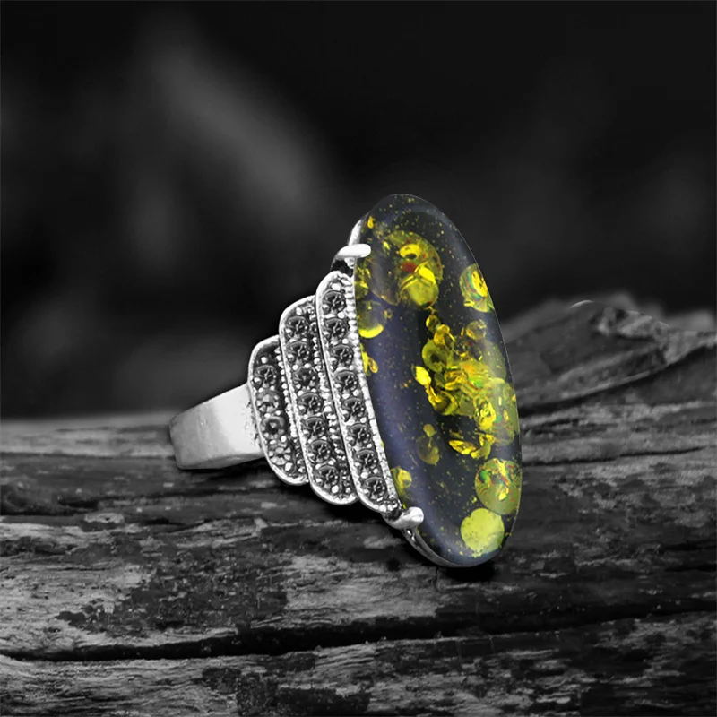 Винтажные кольца в форме глаза с имитацией зеленого янтаря для женщин античное