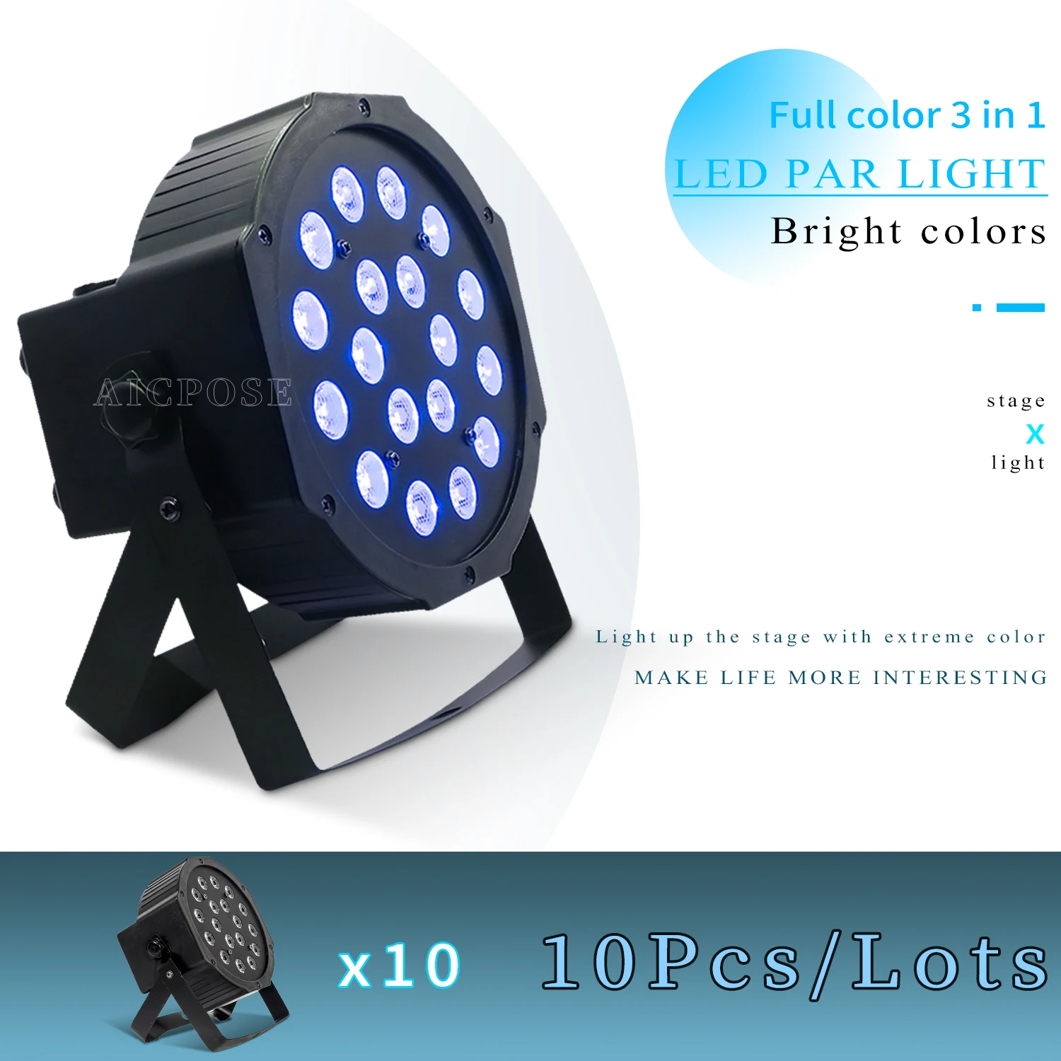 

10Pcs/Lot 18Pcs 3w LED Lamp Beads 18x3w LED Par Lights RGB 3in1 Flat Par Led DMX512 Disco Lights Professional Stage DJ Equipment