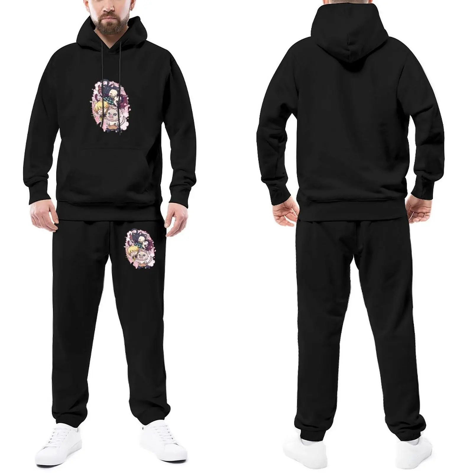 

Tracksuits Tanjiro Squad Demon Slayer Hoodie Set Kimetsu No Yaiba Hoodie Set Oversized Print Jogging Suit Men Street Sweatsuits
