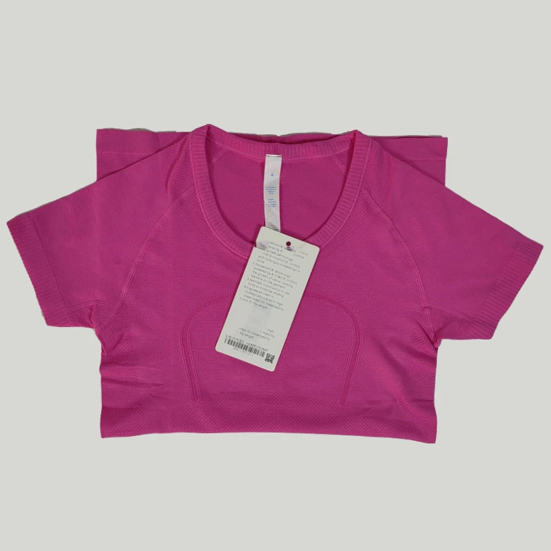 Lulu 1.0 Yoga T-Shirts Summer Women Slim Sports Tee Swiftly Seamless Breathable Fitness Blouse Workout Short Sleeve Crop Top