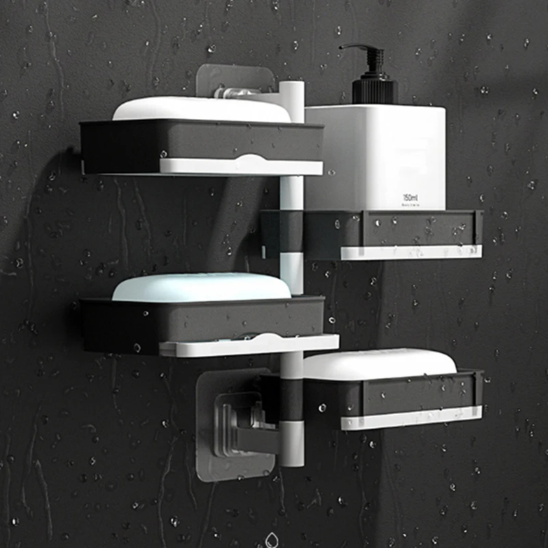 

Футляр для мыла, перфорированный вращающийся настенный ящик для мыла, однослойный двухслойный трехслойный, полка для ванной комнаты и туал...