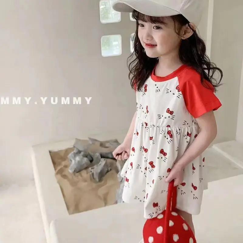 

Hello Kitty Girls Summer Dresses 2022 New Printed Western Princess Skirts Children's Summer Dresses
