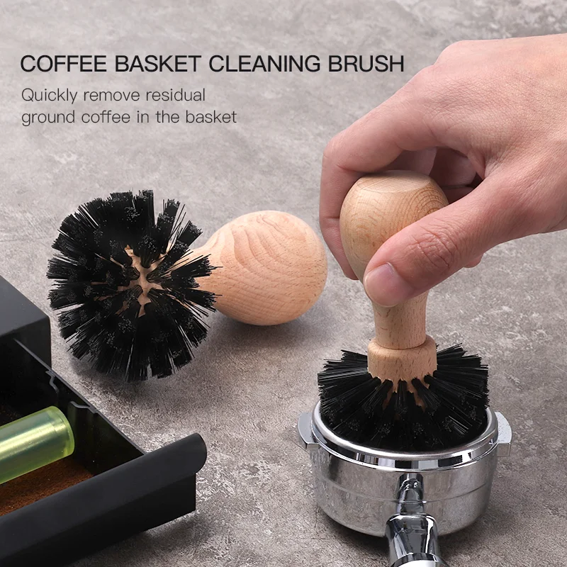 

58mm Espresso Machine Portafilter Basket Cleaning Hair Brush Solid Wood Handle Cleaning Brush Bar Tools Nylon Bristle Brush