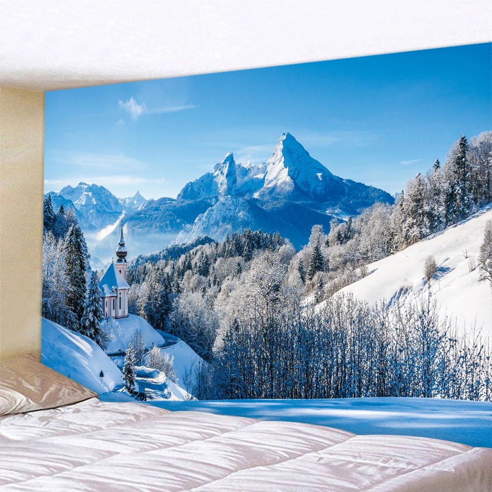 

Charming Forest Snow Landscape Decorative Tapestry Bohemian Decorative Tapestry Bedroom Room Aesthetic Wall Art Home decor