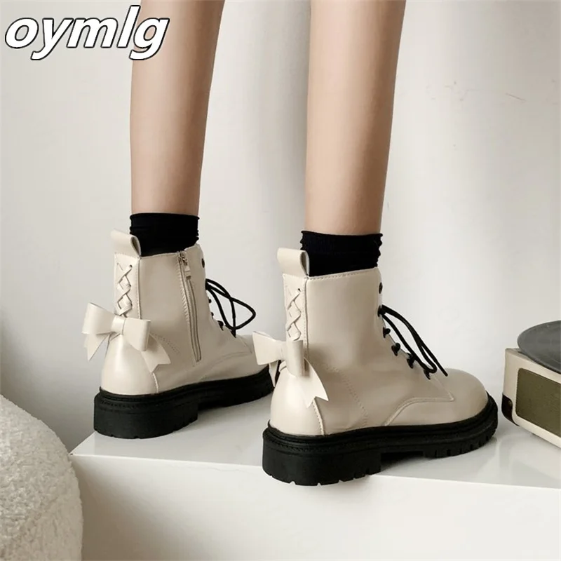 Lace-up  boots women's 2022 new autumn and winter bow short boots students fried street short single boots black boots