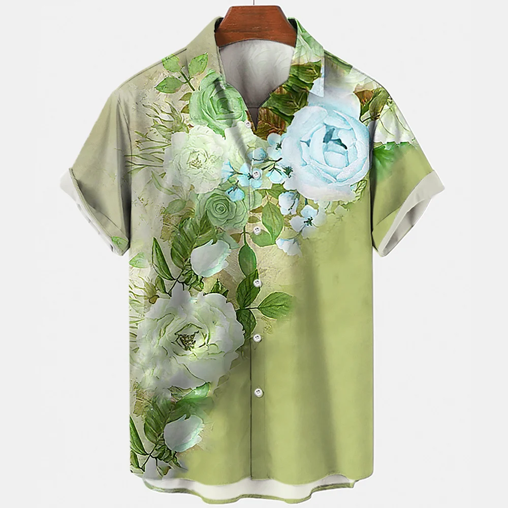 New Hawaiian Shirt Summer Lapel Fashion Men's Shirt Oversized Short Sleeve Clothing Beach Party Casual Male Blouses