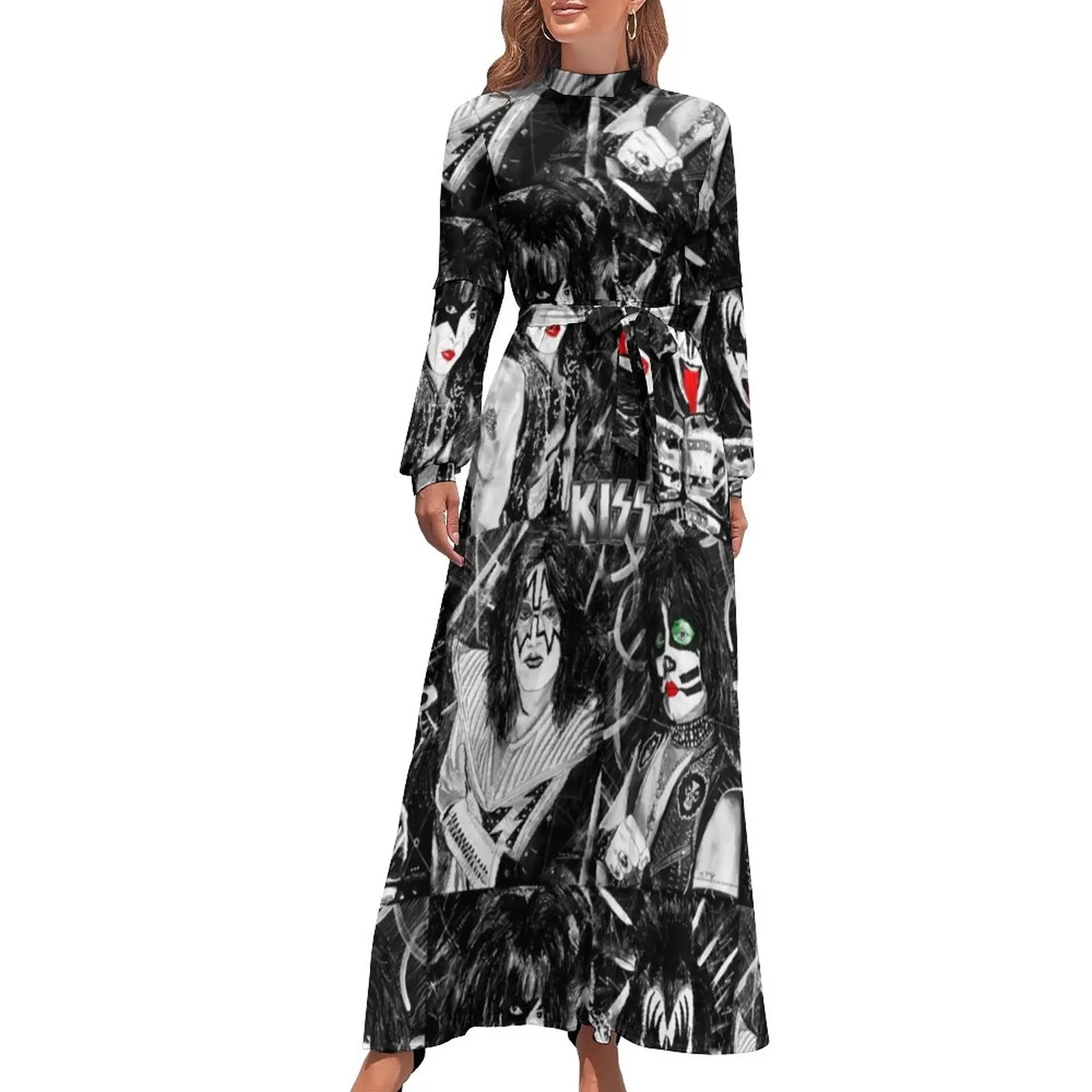 

Платье-макси с длинным рукавом, высокой талией и логотипом